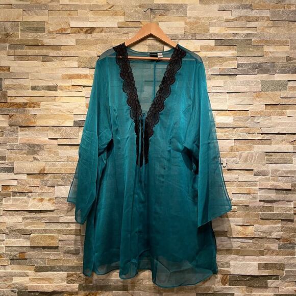 Frederick’s of Hollywood 3X Sheer Teal Nighty | Black Lace Trim, NWOT - Picture 3 of 6